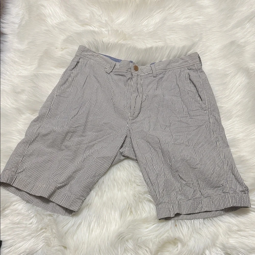 J. Crew Men's Club Short Pinstripe Shorts - Blue and White C3